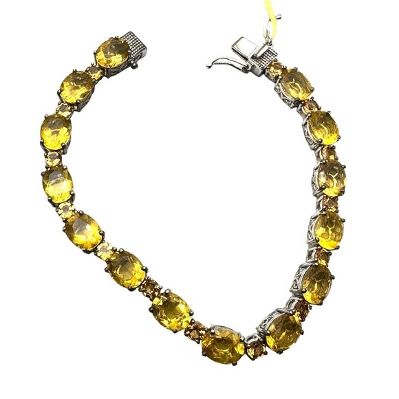 Chuck Clemency STS Sterling Yellow Orange Gemstone Bracelet 21 Grams 7.5 Inch - Picture 1 of 3